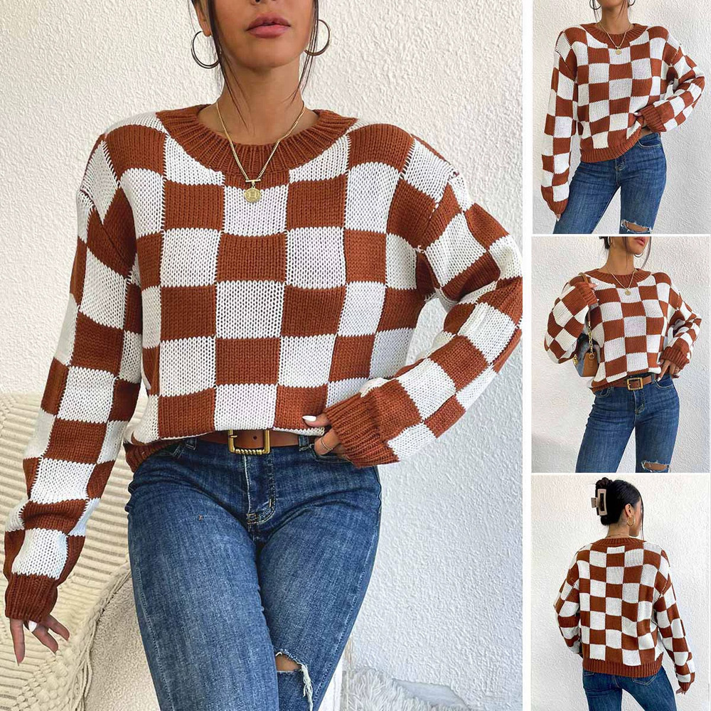 Forever 21 Colorblock Checkered Oversize Pullover Long Sleeve Thick Sweater